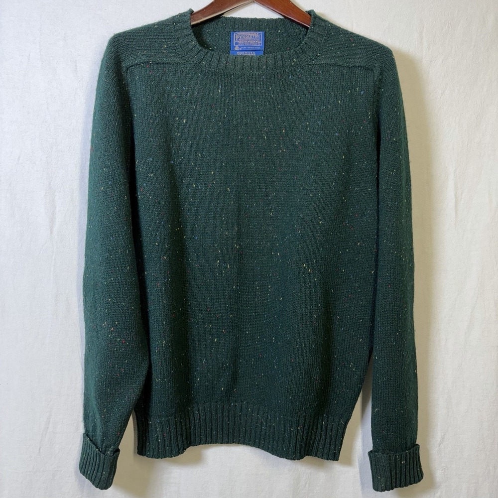 Pendleton 100% Virgin Wool Green Neppy Chunky Knit Sweater Pullover U.S.A. Large
